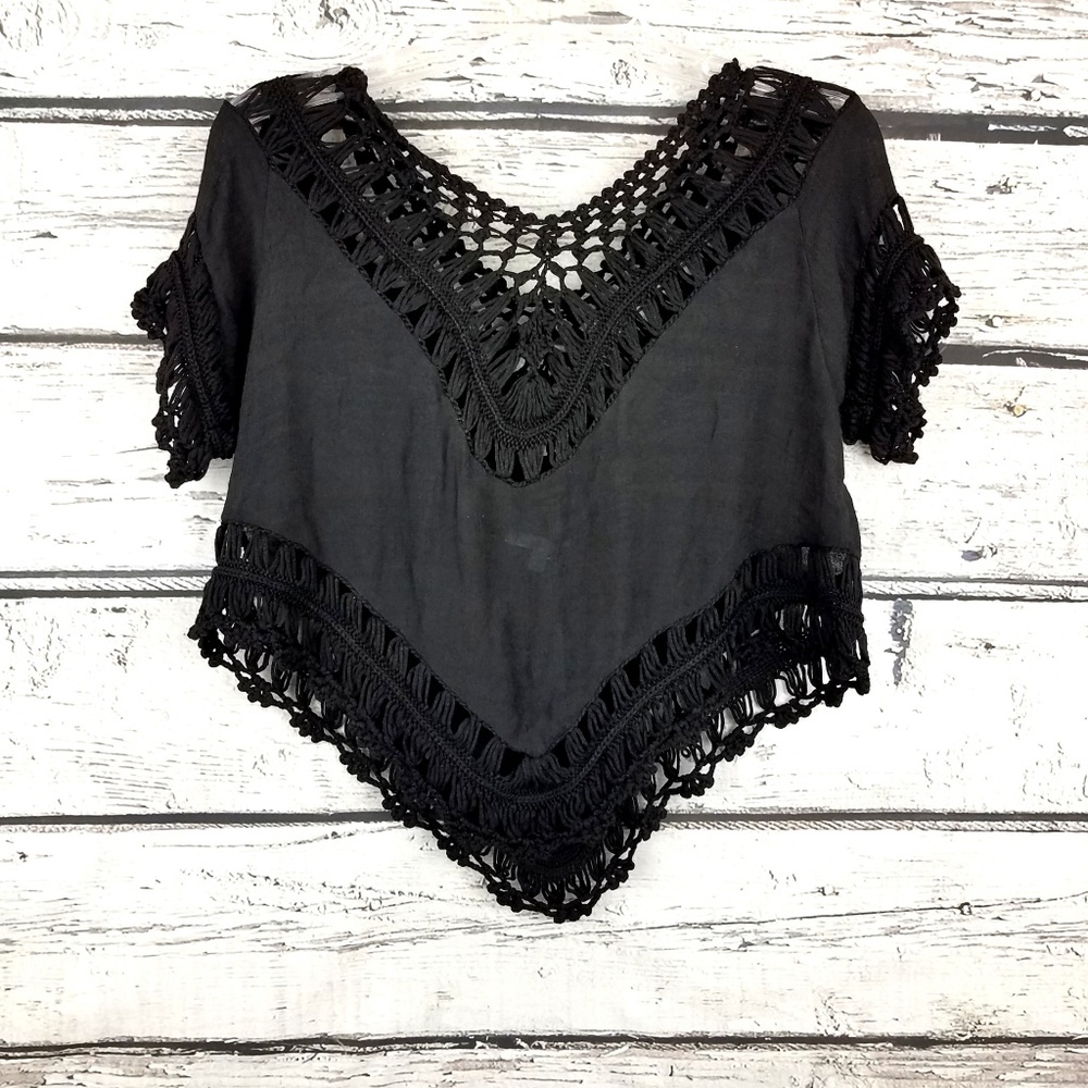 Black crochet cropped top cover up in small